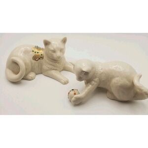 Lenox China Jewel Collection 2 Cat Figurines Playful Cats Vtg White Porcelain